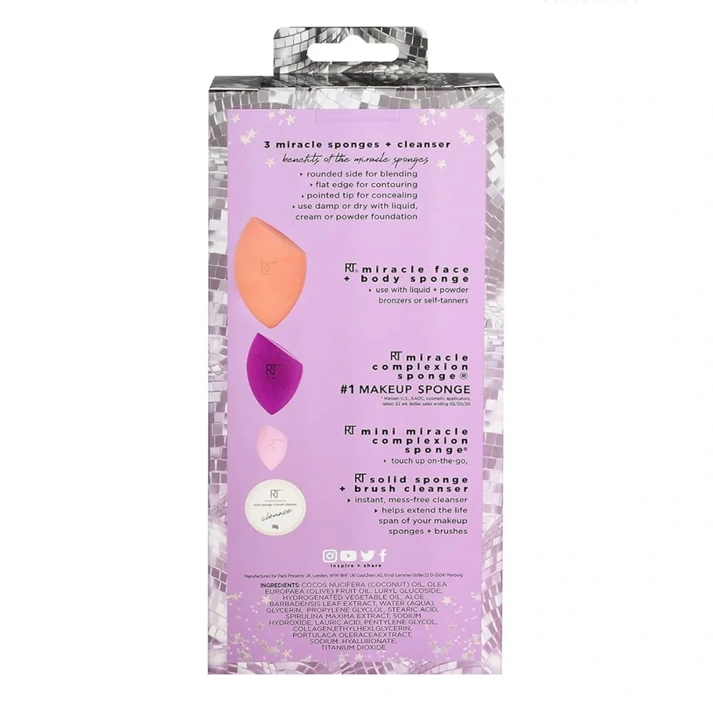NIB Real Techniques Miracle Sponges + Cleanse 4 Piece Makeup Sponge Set
